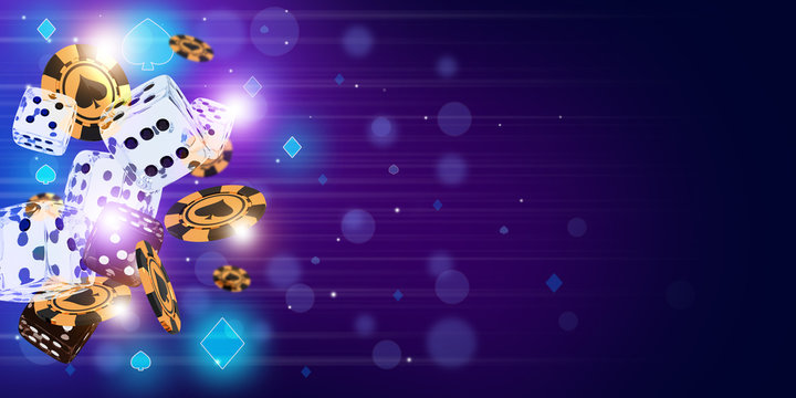 Sic Bo casino game background concept with glassy dice and golden chips