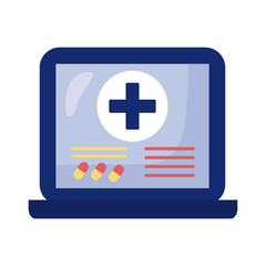 laptop with medical symbol health online detaild style
