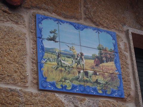 An interesting artwork rural street in north of spain, Camino de Santiago, Way of St. James, Journey from Cesantes to Pontevedra, Portuguese way, Portugal