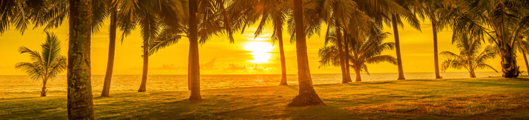 panorama of a tropical landscape. palm trees and the sea, the shoreline. yellow tinting © Vladimir Razgulyaev