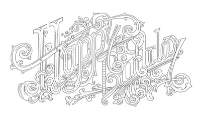 Happy birthday card. Coloring, paint it yourself