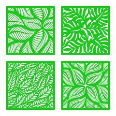 Set of vector square frames with a pattern of tropical leaves. Design element, sample panel for plotter cutting, handmade. Template for paper cut, plywood, cardboard, metal engraving, wood carving.