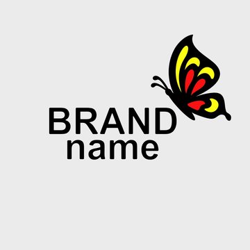 Logo with a butterfly profile sits on the text (brand name). Modern sign, logotype template for women's clothing store, cosmetics, gifts shop, perfumes, jewelry, beauty salon, hairdresser, kids club.