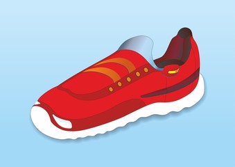 A sports sneaker that looks like a racing car, racing car-like sports shoe. Sport and casual footwear concept.