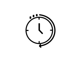 Drawn vector black line clock time circle arrow run around, flat icon clock design 