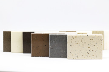 Surface of stone texture, Front view of color samples stone, Acrylic solid material for interior design.