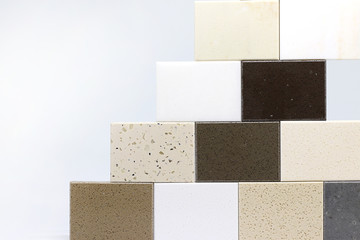 Surface of stone texture with copy space, Front view of color samples stone, Acrylic solid material for interior design.
