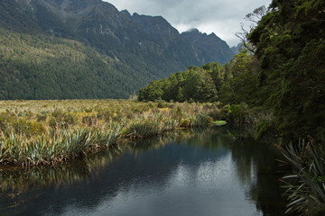 Naklejka na ściany i meble Mirror Lakes in Fiordland National Park in Southland on South Island of New Zealand 