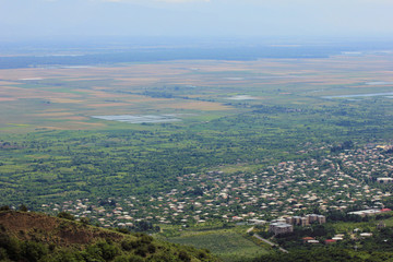 Fototapeta na wymiar Georgia. View from the Mountain to the Alazani Valley.