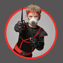 Avatar of young ninja with throwing knives icon in circle © Denys Kurbatov