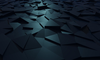 abstract 3d image, a grid of blue triangles broken at different levels