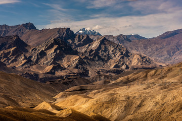 view of the Ladakh Range of Mountains from Leh in India