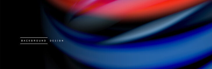 Naklejka premium Silk and smooth flow wave poster design. Color waves, liquid style lines and shapes in black color background