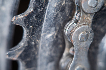 Gear wheel, part of a bicycle gearshift system. Close-up.