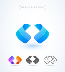 Vector arrow up, abstract origami letter M or W. App icon