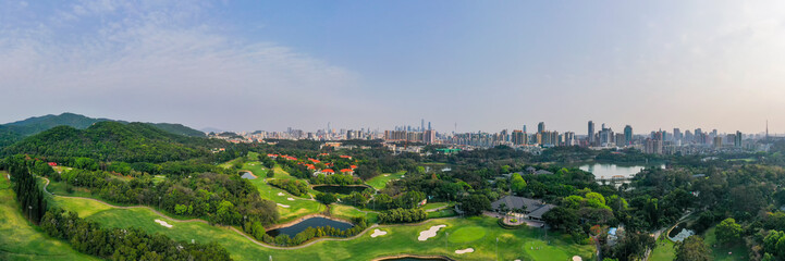 Luhu Park and Guangzhou city skyline, Guangzhou, China