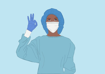 Vector illustration of a doctor in a medical mask. The concept of health care.
