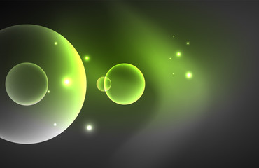 Neon shiny transparent glowing circles with light effects. Techno futuristic vector abstract background For Wallpaper, Banner, Background, Card, Book Illustration, landing page
