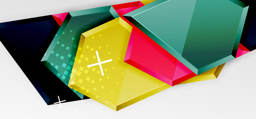 Metal glossy shiny geometric shapes with 3d effect composition. Techno futuristic vector abstract background For Wallpaper, Banner, Background, Card, Book Illustration, landing page