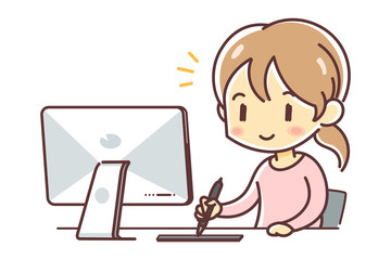 テレオペの女性・ポジティブな表情4種類（コールセンター業務・テレフォンオペレーター）