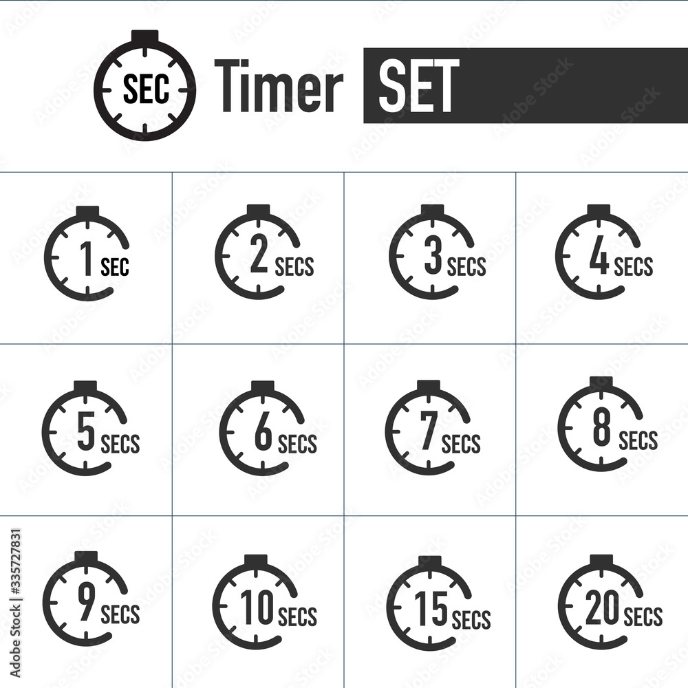 Aufkleber timer and seconds countdown timer icon set. time interval icons. stopwatch and time measurement. sto