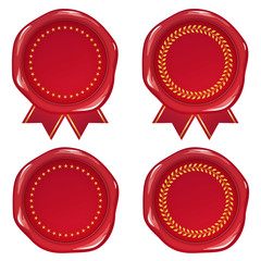 封蝋イラスト_シーリングスタンプ_赤_月桂樹と星フレーム