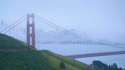 The Golden Gate Bridge in San Francisco in the mist