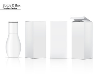 Glossy Bottle Mock up Realistic Cosmetic and 3 Dimensional Box for Whitening Skincare and Aging anti-wrinkle merchandise on White Background Illustration. Health Care and Medical Concept Design.