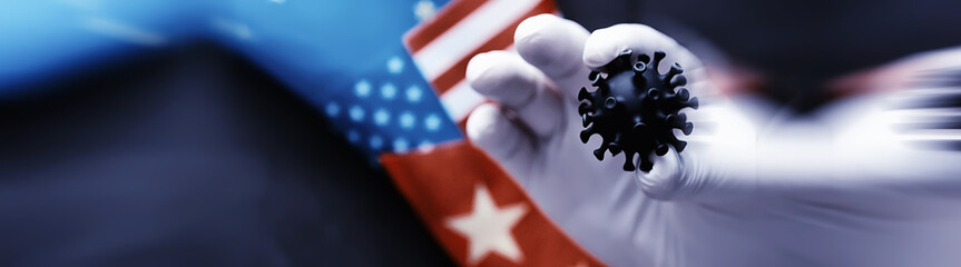 Worldwide pneumonia pandemic. The virus from China. Coronovirus molecule printed model on a 3D...
