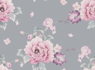 Oriental style painting, Ink Painting of Chinese Peony，seamless pattern, can be used for  floral poster, wrapping paper pattern , invite. Decorative greeting card or invitation design background
