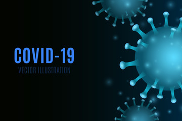 Virus on a blue background. 3D glowing corona microbe. Medical concept. Vector illustration