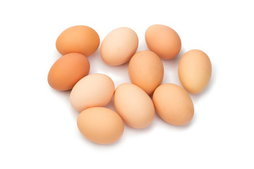 a lot of chicken eggs on a white background