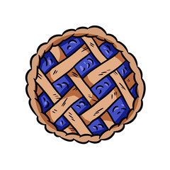 Hand drawn doodle pie. Berry pie top view tasty bakery media glyph vector icon