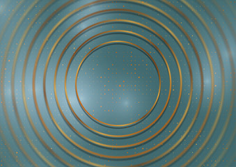 Abstract blue tech geometric background with golden rings. Vector design