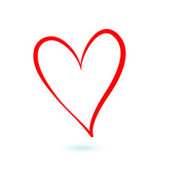 Vector, red heart strokes, on a shiny white background