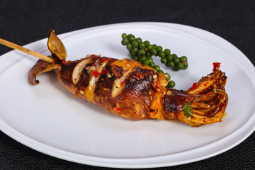 Grilled squid with sauce and hebs