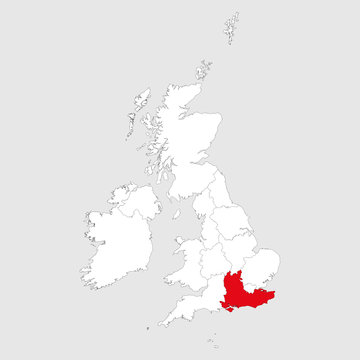 South east highlighted red on united kingdom map. Light gray background. Perfect for Business concepts, backgrounds, backdrop, chart, label, sticker, banner and wallpapers.