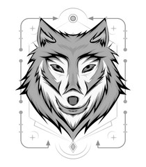 Ornamental Black Wolf. Illustration for textile prints, tattoo, web and graphic design