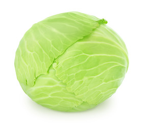Fresh whole green cabbage isolated on a white background.