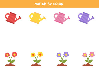 Match colorful watering pots and flowers by color.