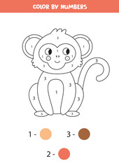 Coloring book by numbers. Cute cartoon monkey.