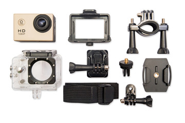 HD action camera isolated on white background