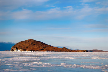 Rocky uninhabited island on lake Baikal