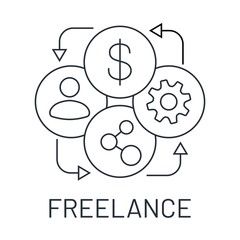 Freelance. The process of remote work. Vector linear icon isolated on white background.