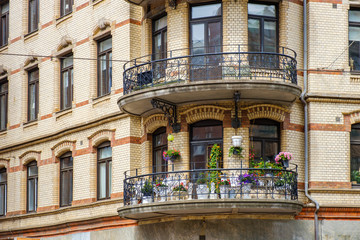 Balcony with flowers on a residential building