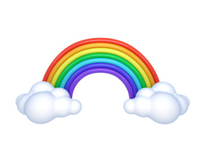 Color rainbow with clouds, 3d rendering, icon.