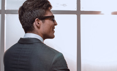 businessman looking at copy space.