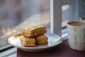 homemade almond  biscuit  and coffee