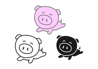 The pig are smiling cheerfully,flat and thin line icons,vector illustrations