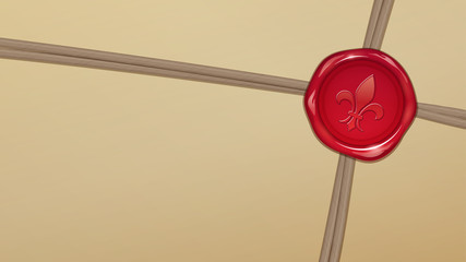 紙紐で縛った封筒とシーリングワックス_封蝋背景イラスト16：9